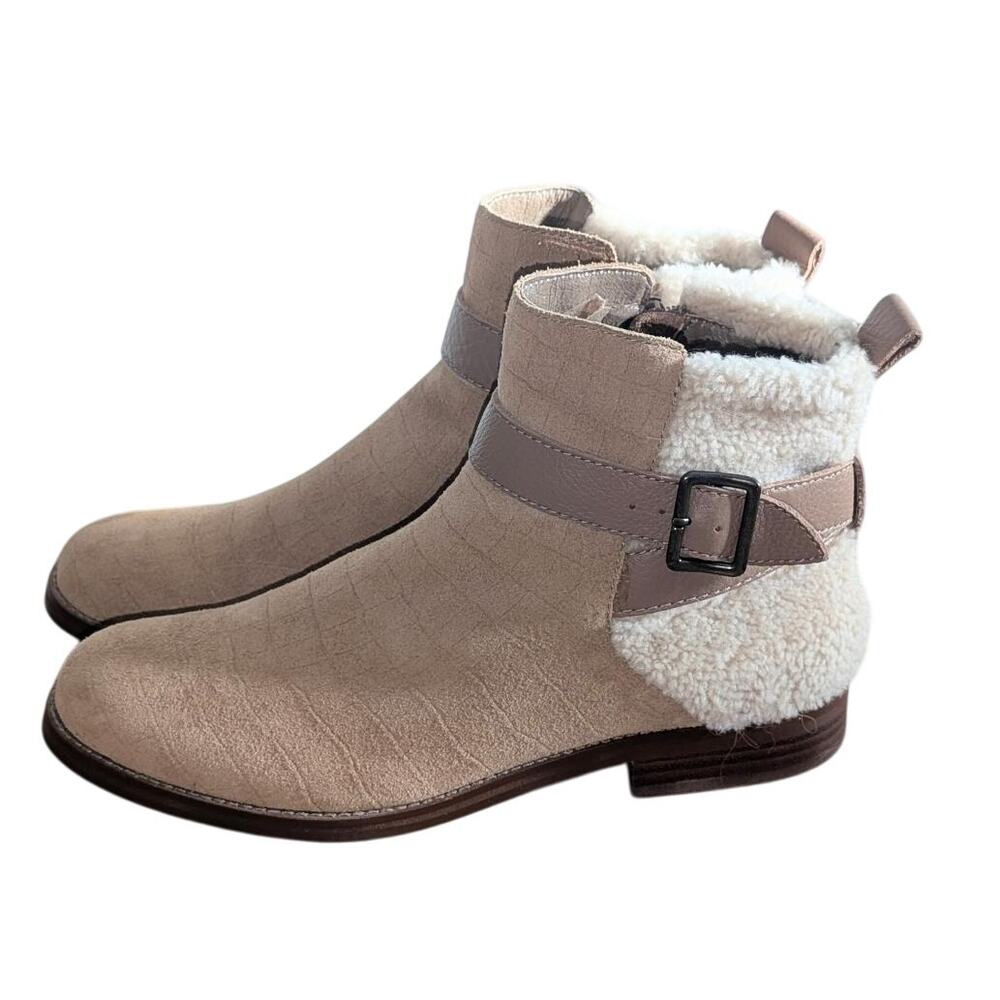 Womens Kelsi Brooklyn Dagger Moto Sherpa Boots Size 9 Tan Beige Ankle Zip